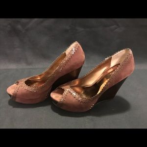 Carlos Santana Open Toe Brown Suede Wedges